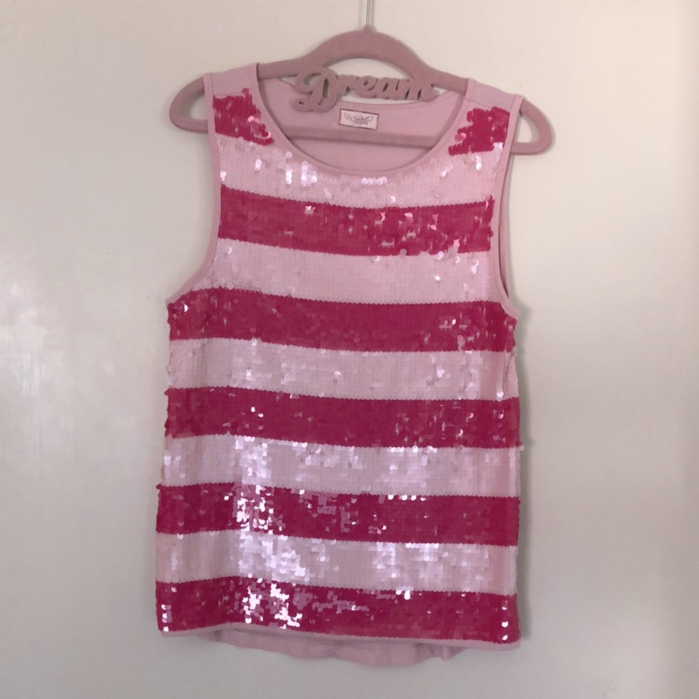 Girls Pink💖Sequin embellished knit sleeveless top! Lots of stretch! Size M 10/12